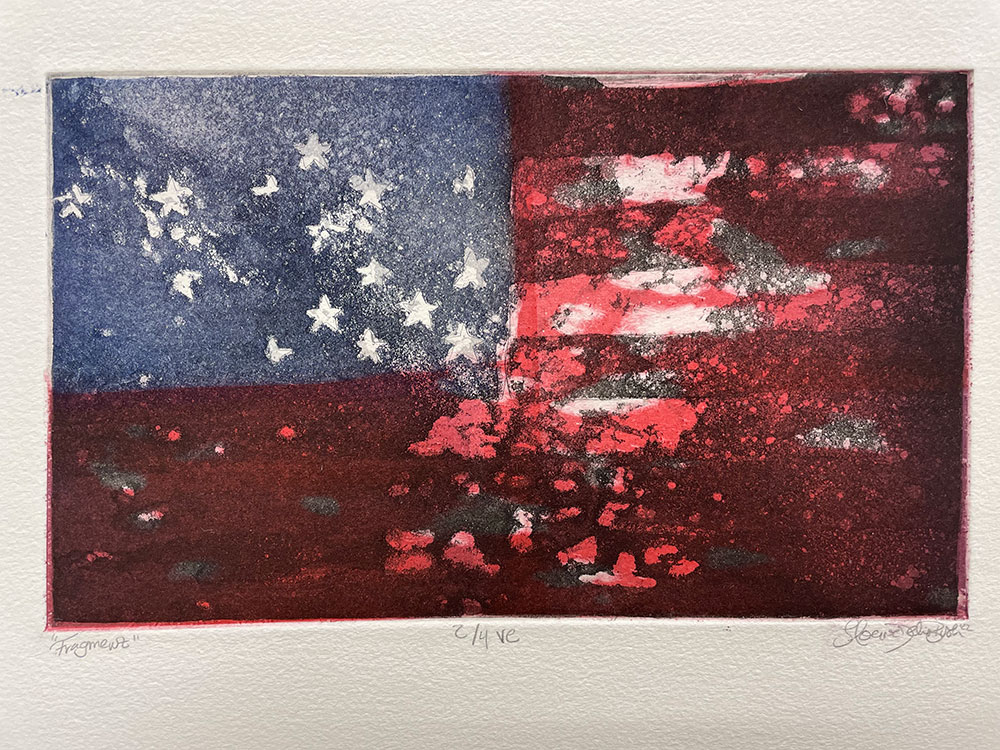 A colored printed image of the American flag