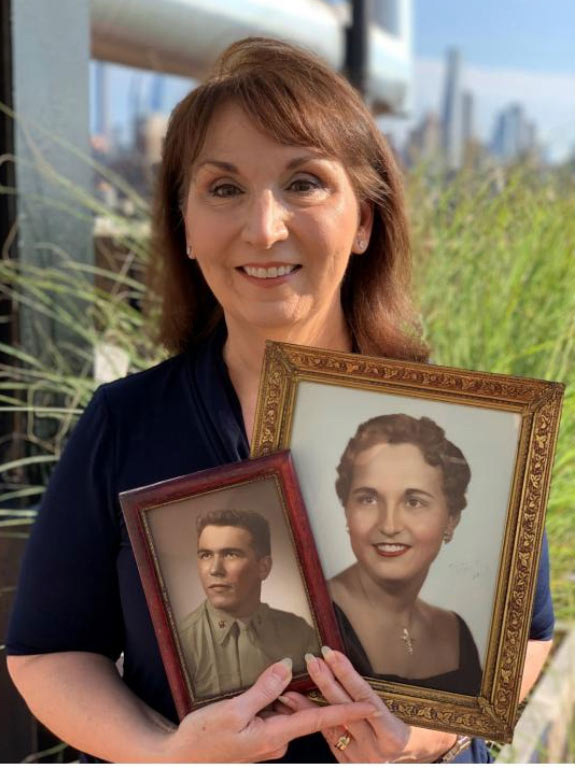 Daria Pizzetta holds photos of her father (left) and mother (right) Photo via Foundations