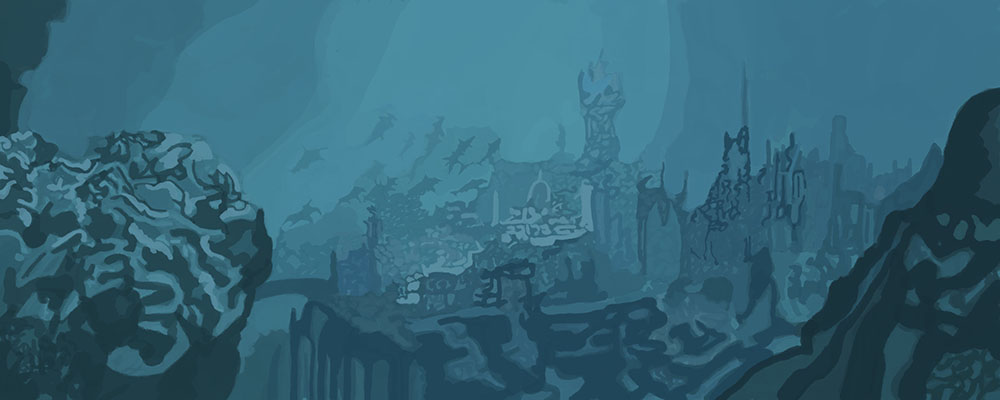 A landscape drawing of underwater Atlantis.