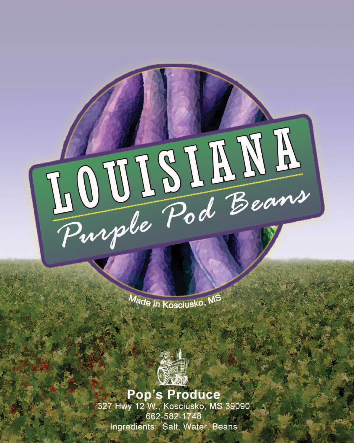 Mishael Simpson, Pops Produce Food Labels (Louisiana Purple Pod Beans)