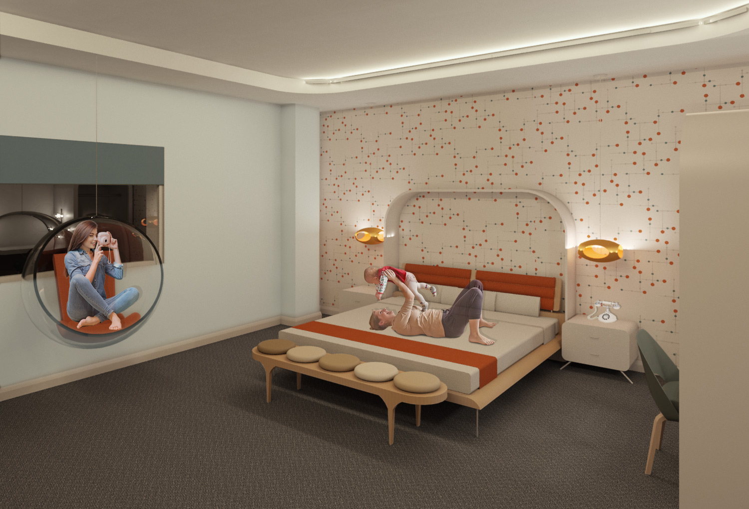 Gold hospitality rendering, Kaitlynn Harness, Guest_Room_King