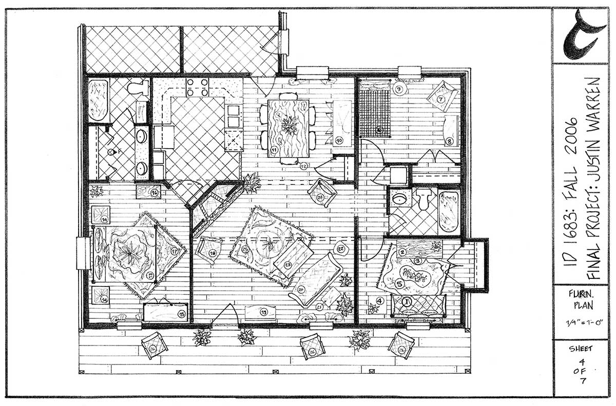 furniture plan: single family residence drawing by Justin Warren 