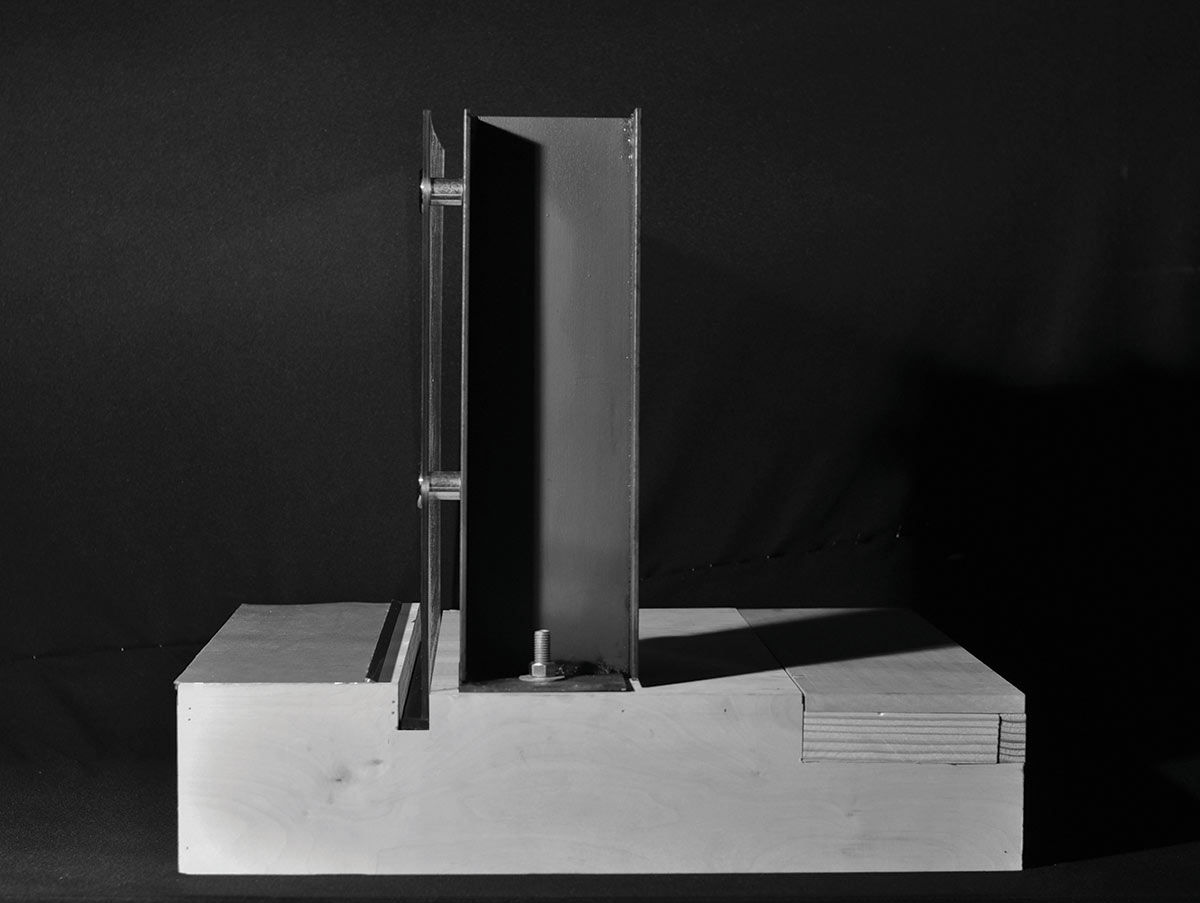 black and white image of wood model