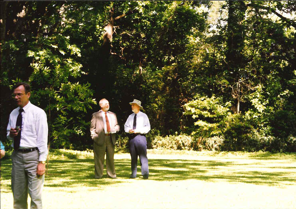 Dr. Michael Fazio, right, at an outdoor 2001 Fifth-year reception