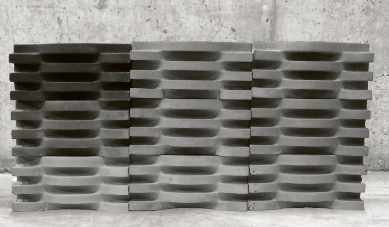 image of black and white curvy, stacked bricks