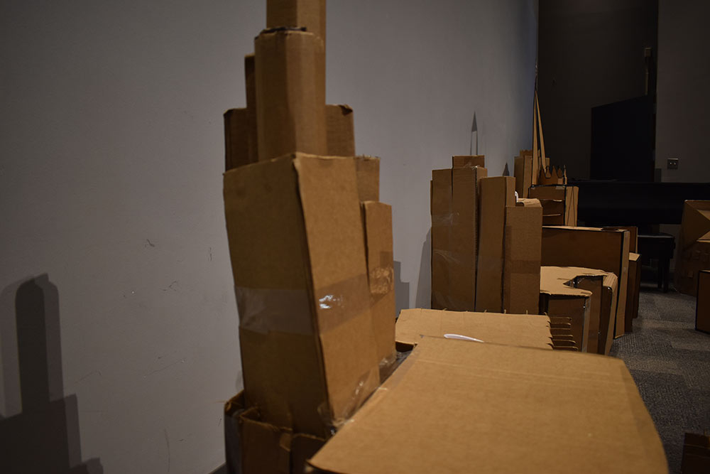 close up of cardboard lounge devices in a row