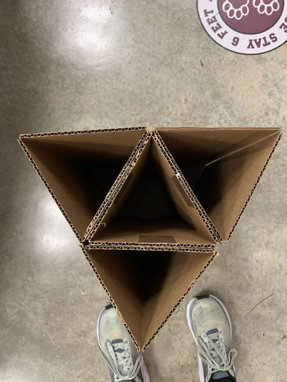 view of cardboard lounge device from top with triangles