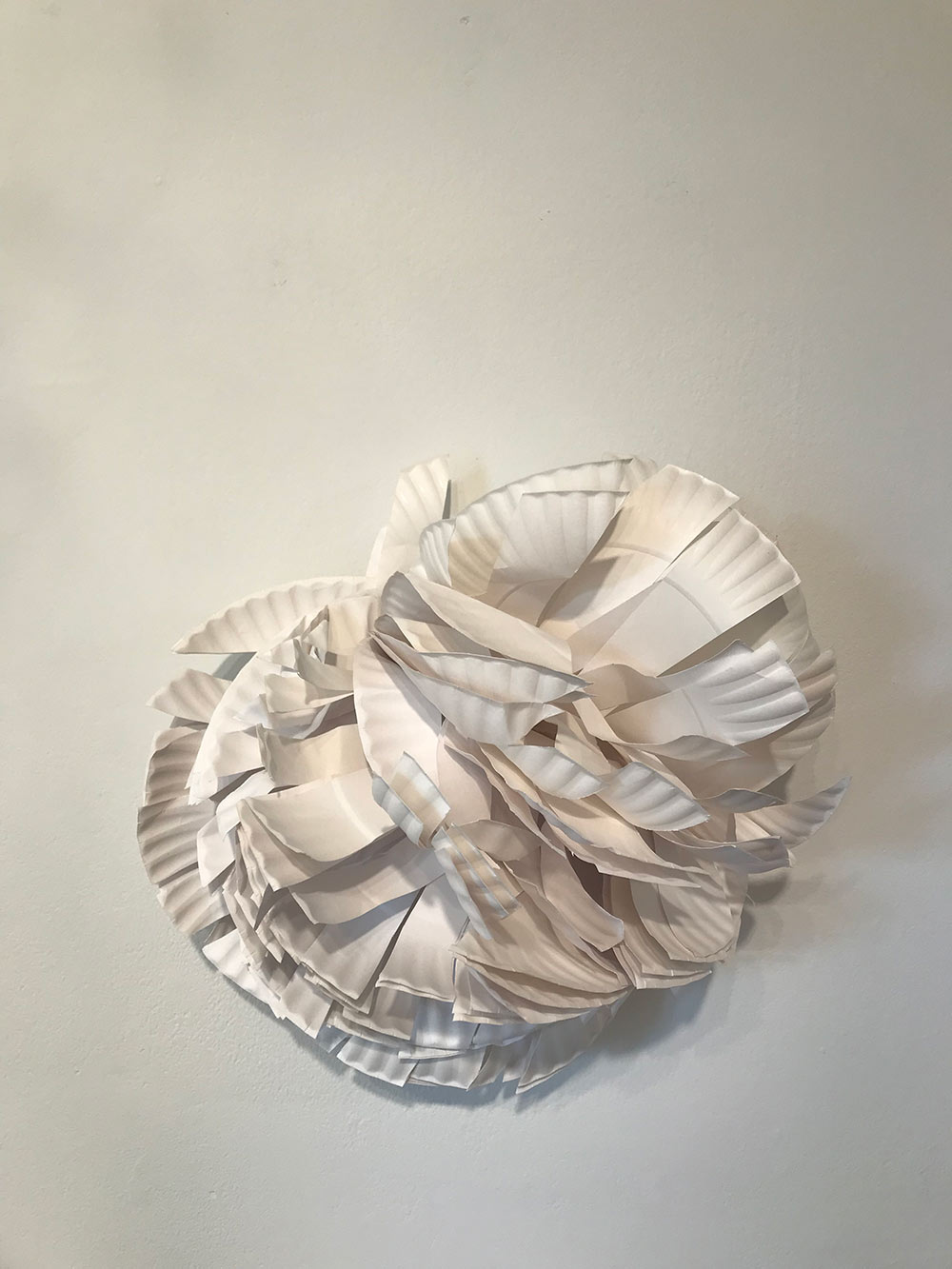 art made out of paper plates from ceiling in Visual Arts Center Gallery
