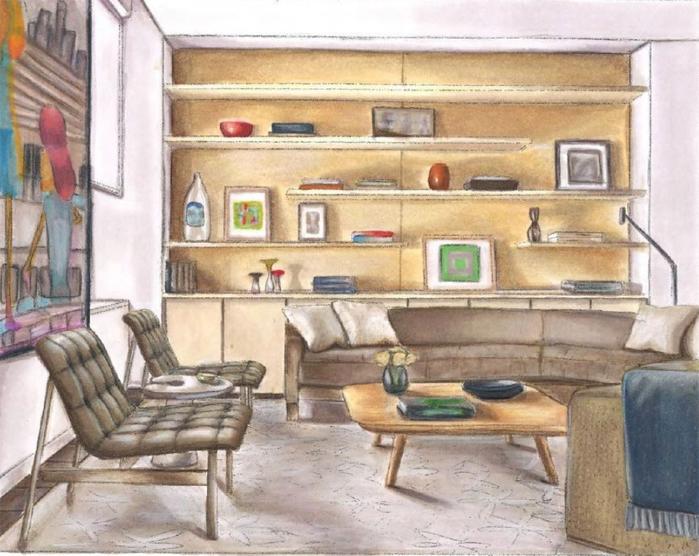 hand rendering of living room