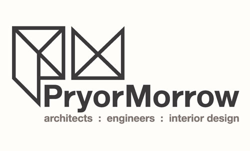 logo: black and white boxes and triangles - "Pryor and Morrow"