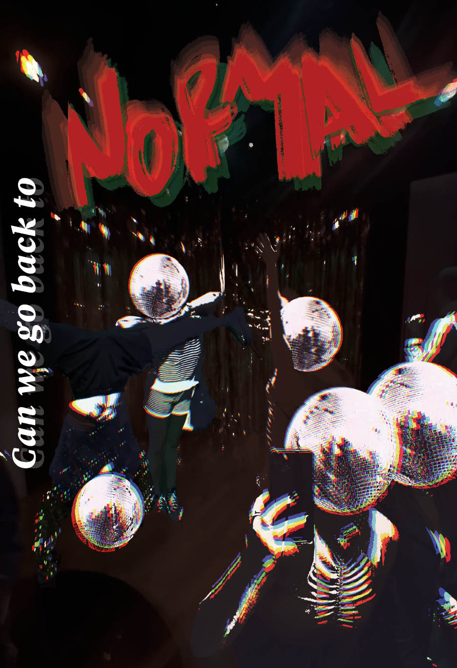 Poster with black background and red text.