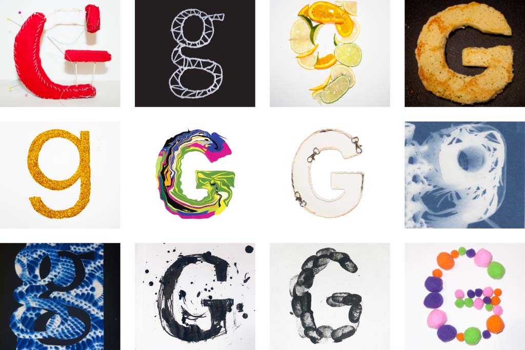 12 images of the letter G in different styles.