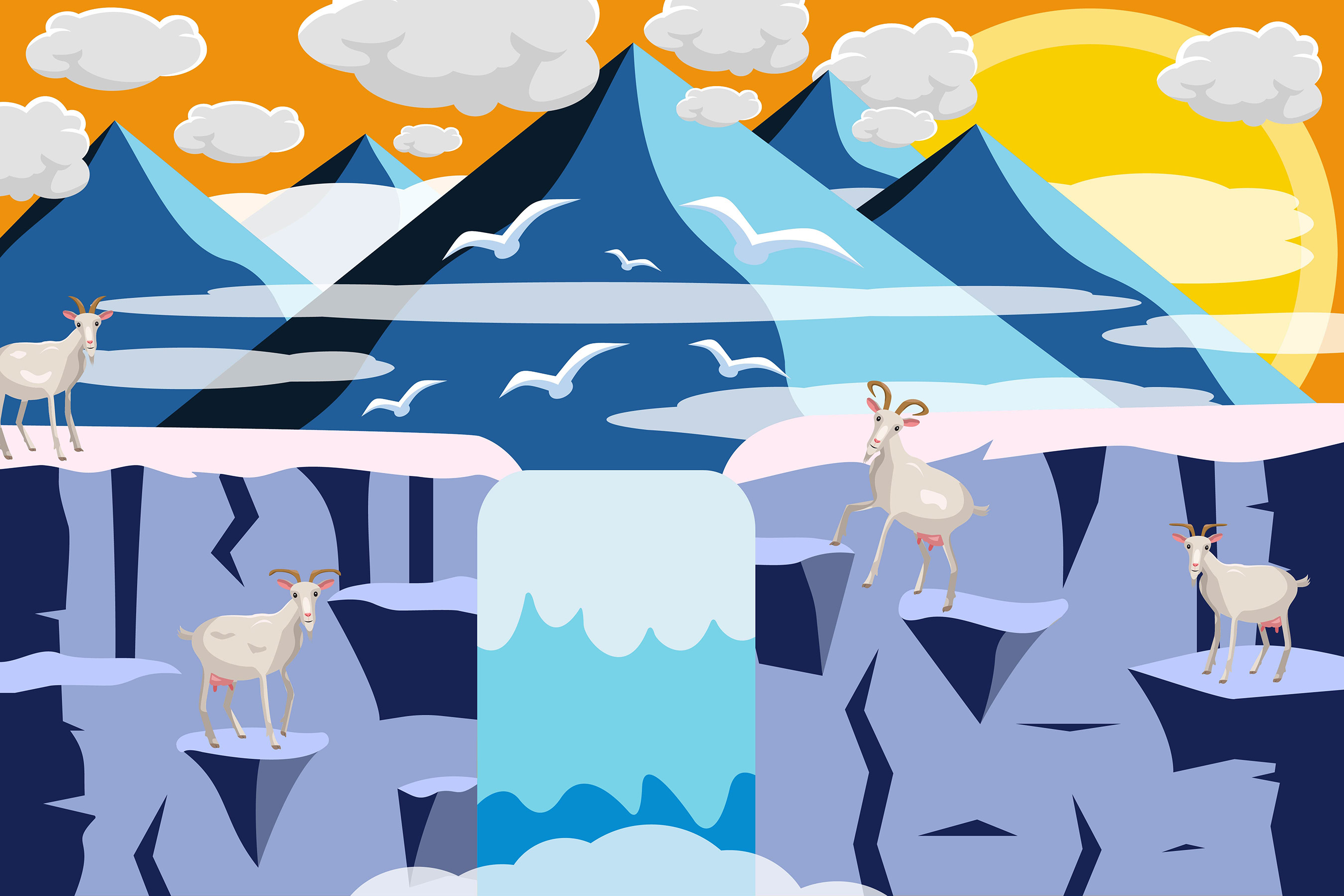 Digital illustration of a mountain scene.