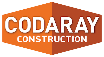 logo - orange hexagon with white letters &quot;CODARAY&quot; over &quot;CONSTRUCTION&quot;