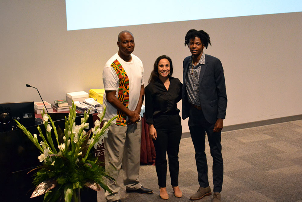 Left to right: Dr. Christopher Hunter, Professor Silvina Lopez Barrera and Du’Juan Brown – recipient of the NOMAS Diversity Award