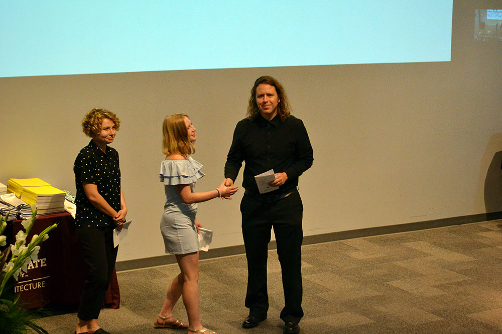 Left to right: Dr. Kate Malaia, TSD Chapter President Natalie Bowers, and Professor Duane McLemore – recipient of the TSD Faculty/Staff Book Award 