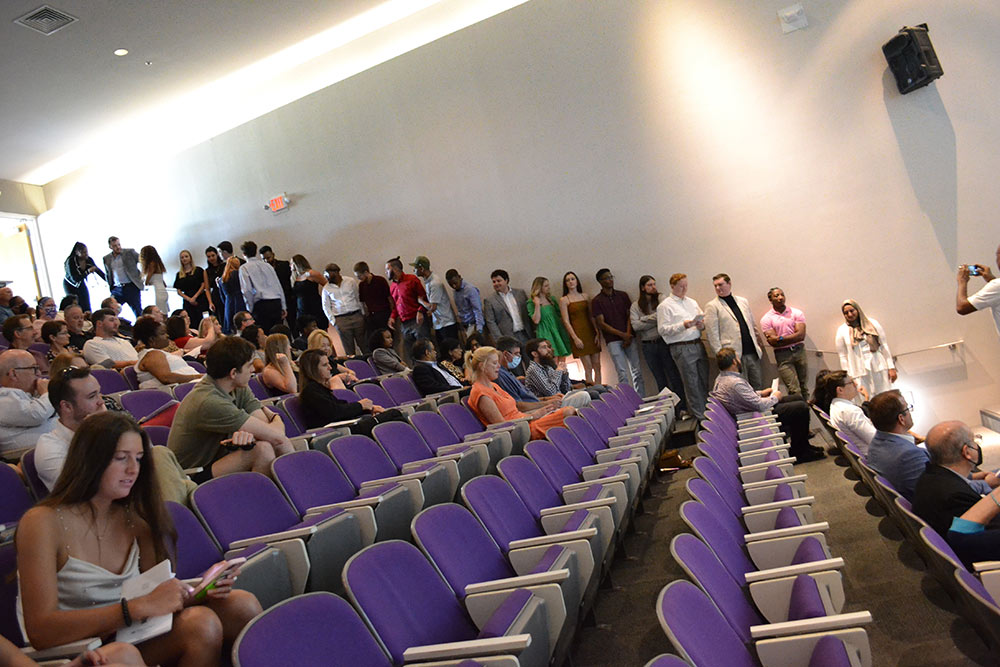 MSU S|ARC class of 2022 lined up against the wall on the stairs in the Robert and Freda Harrison Auditorium