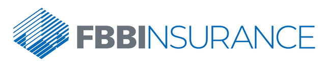 logo: FBBInsurance written in all caps (FBBI is all black/other is blue). blue arrow with white lines pointing up to the left of the letters