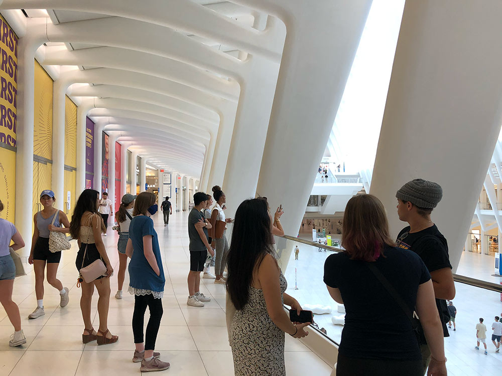students take in the sites inside building in NYC