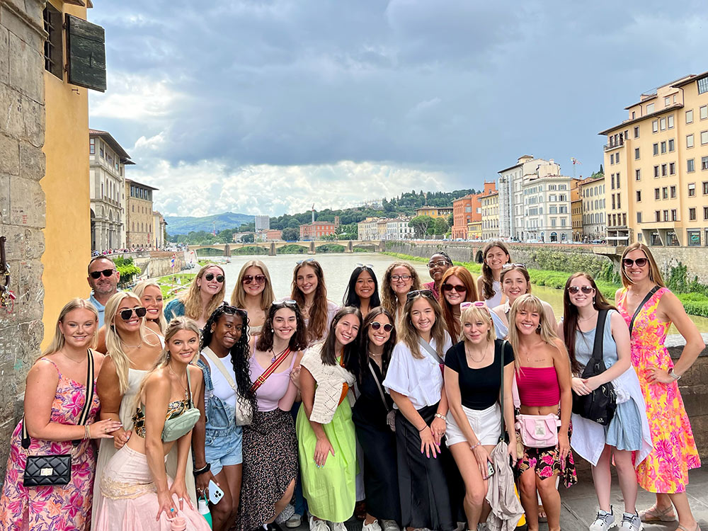 Art and fashion design &amp; merchandising students on the Ponte Vecchio in Florence, Italy.