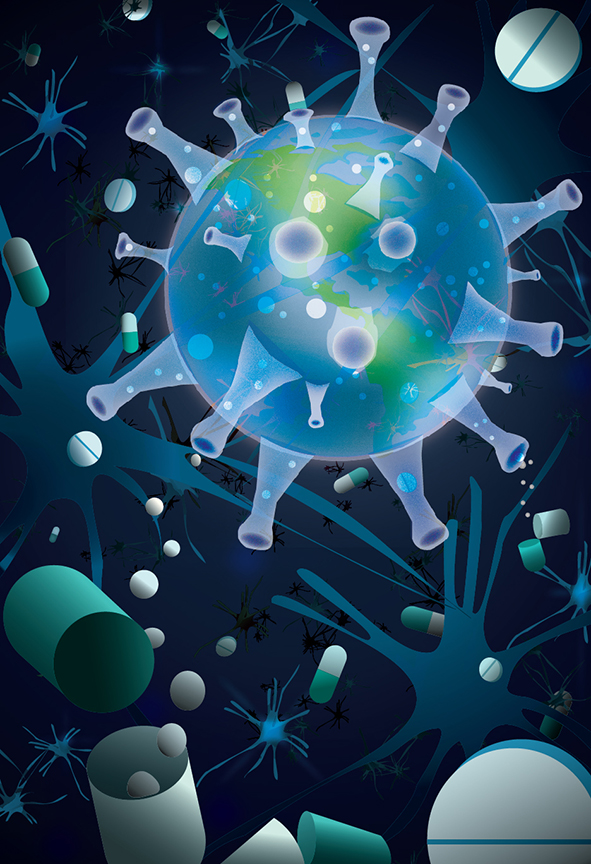 Digital illustration of a virus.