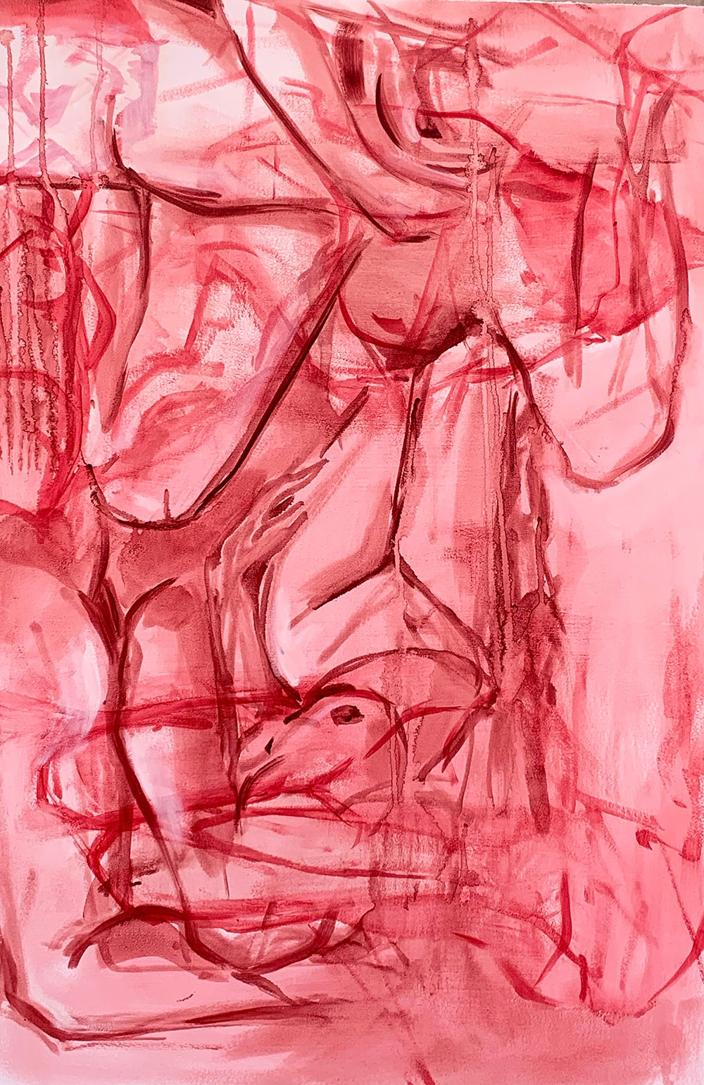 A figurative drawing composed of several red lines. 