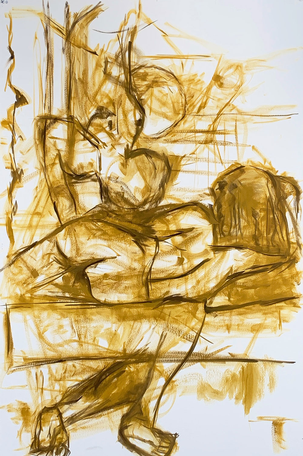 A figurative drawing composed of several yellow lines. 