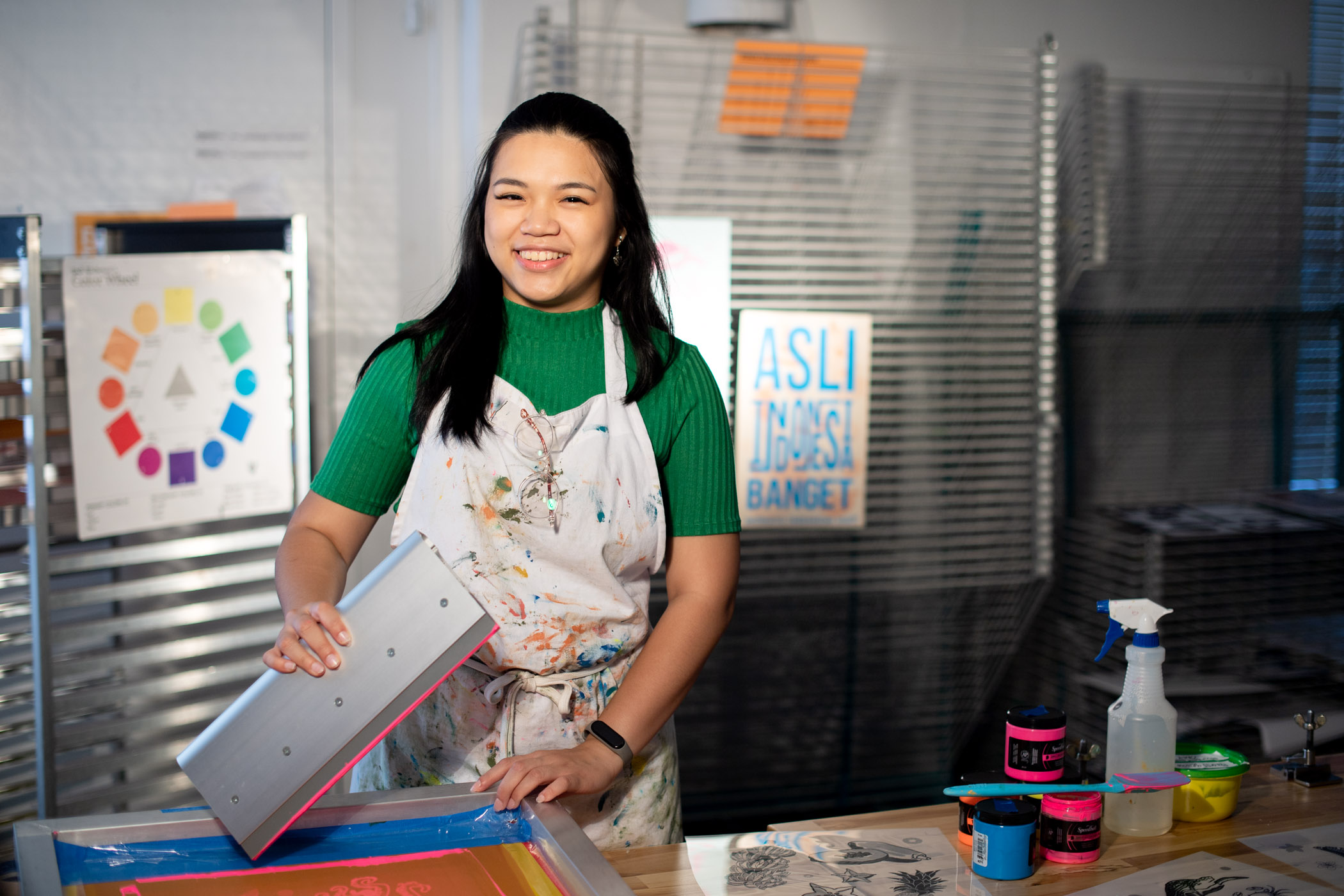 Mississippi State University Photo by Grace Cockrell shows Trisha Harjono screenprinting