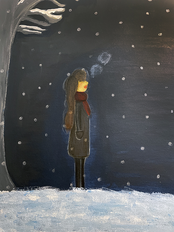 Image of girl outside on a cold night