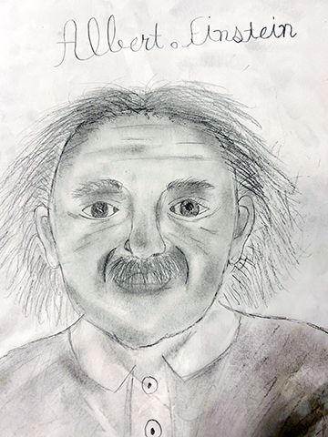 Pencil drawing of Albert Einstein.
