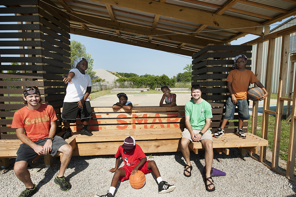 School of Architecture students have designed and built shelters for the Starkville Boys and Girls Club Educational Garden as an outreach project.
 (photo by Megan Bean / © Mississippi State University)