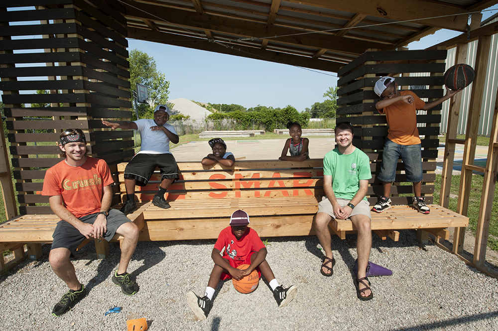 School of Architecture students have designed and built shelters for the Starkville Boys and Girls Club Educational Garden as an outreach project.
 (photo by Megan Bean / © Mississippi State University)