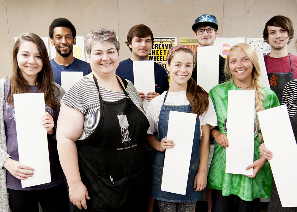 Suzanne Powney's Letter Press Class working on an art project.
 (photo by Laura Daniels/ © Mississippi State University)
