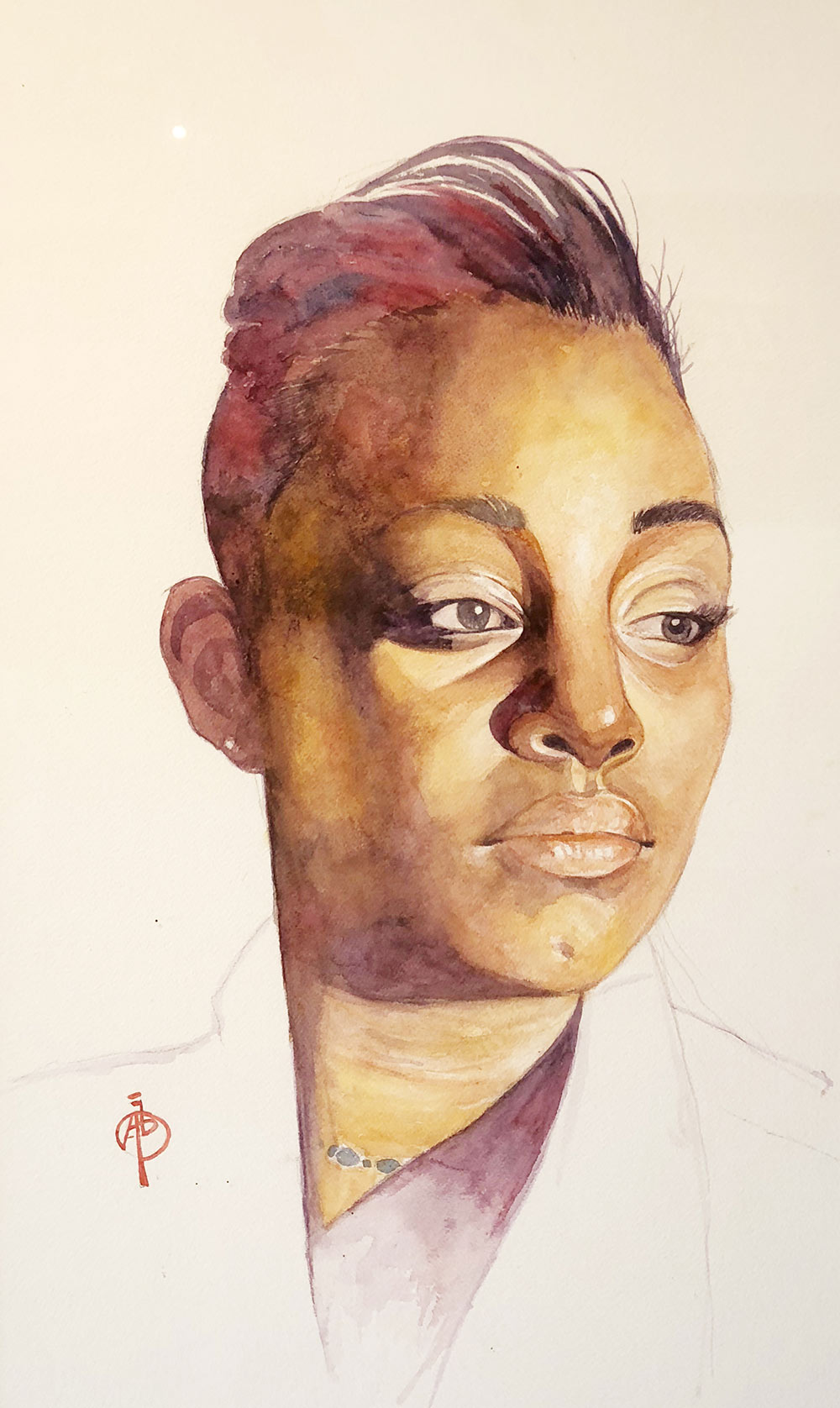 "Camp 2" painting by Alex bostic - headshot of a woman