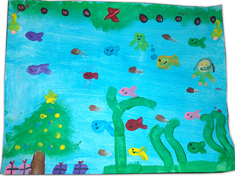 Painting of fish under the sea.