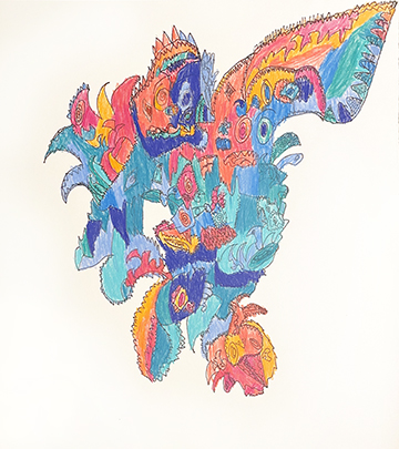 Drawing of a colorful monster.