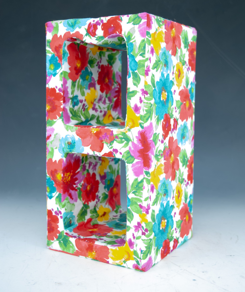 Cinderblock covered in a floral fabric