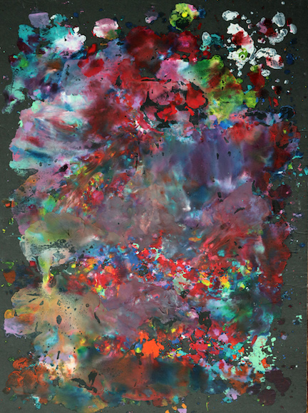 A piece that contains a lot of splotches of paint bursting all over the composition