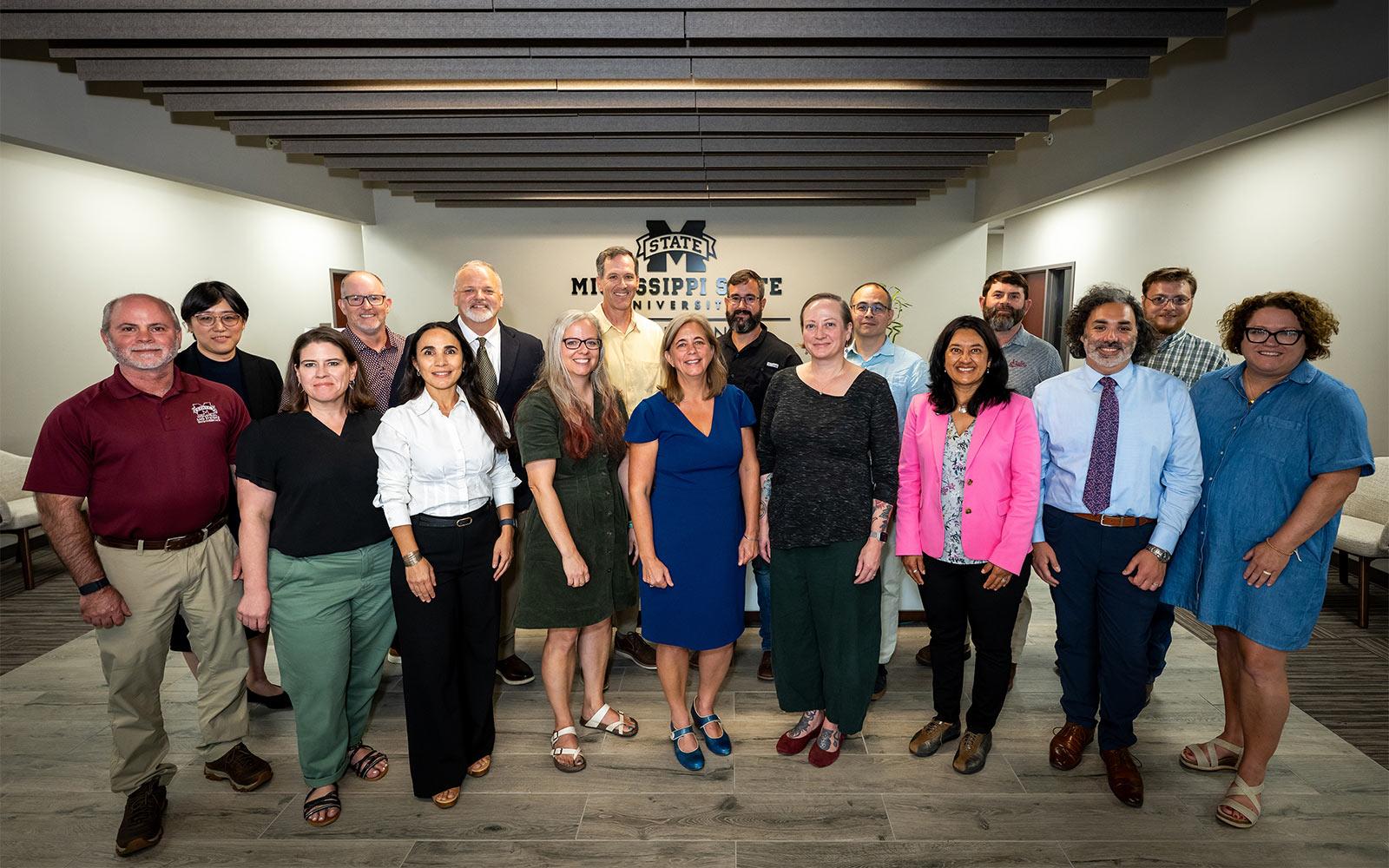 Mississippi State’s Faculty Leadership Program 2026-27 cohort includes, front row, from left, Brian Smith; Kimberly Kelly; Silvina Lopez Barrera; Athena Nagel; Devon Brenner, facilitator; Anna Osterholtz; Sandra Correa; Scott J. DiGiulio; and Patricia Hampshire; back row, from left, JuYoung Lee; Chris Boone; James Barnes; Steven Elder; Joshua Granger; Maxwell Young; Daniel Chesser; and Christopher “Kip” Barrett. Not pictured are Jenna Altomonte; Dominic Lippillo; Kelly Moser; Jessica Perkins Smih; Colleen Scott; and Christian Wolf. (Photo by Grace Cockrell)