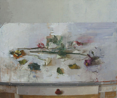 "Flowers", a 15x18 painting of flowers on a table by Mississippi State University Department of Art Professor Joe Morzuch. 