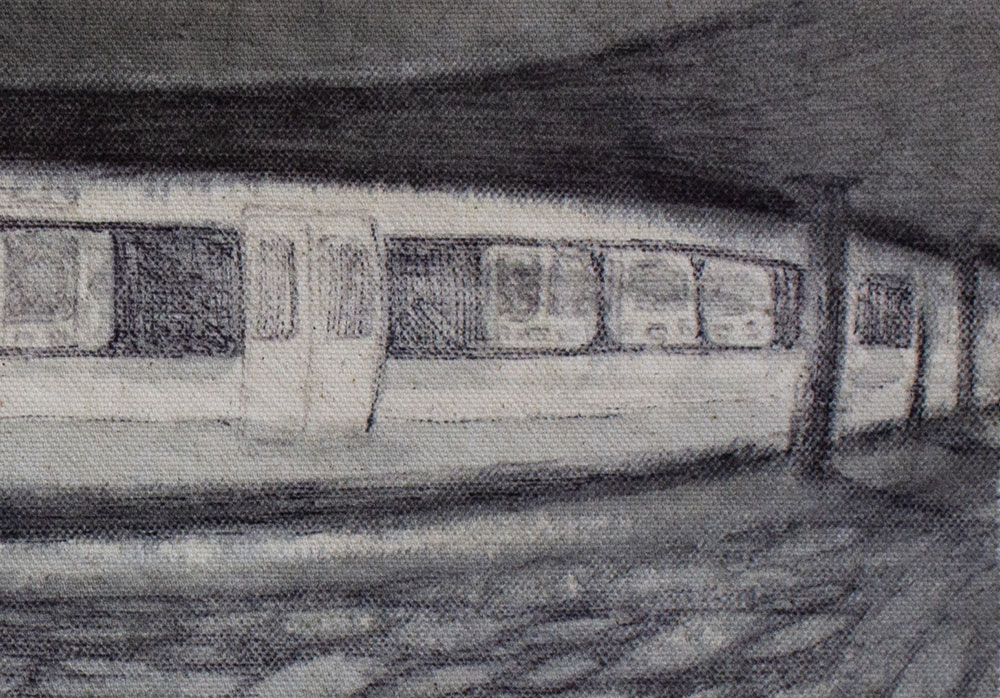 That Tracks, Ballpoint pen, sharpie and ink on canvas, of train