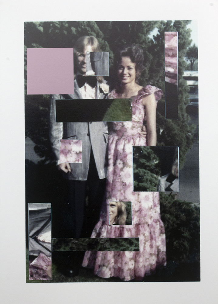 a photograph of a man and woman dismembered into squares and rectangles of the image