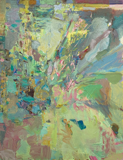 abstract oil painting with lots of light green