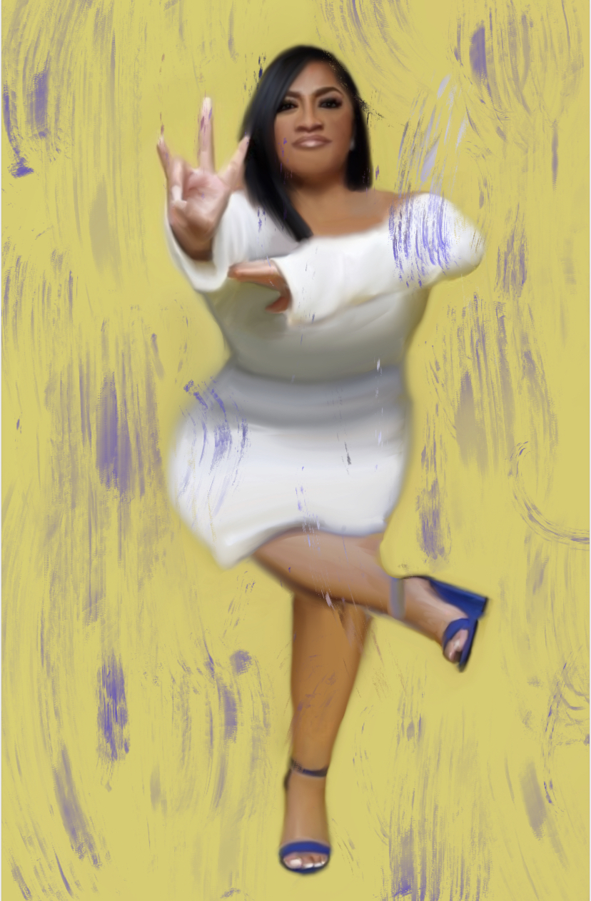 Lady in yellow background, representative of Sigma Gamma Rho Sorority, Inc. 