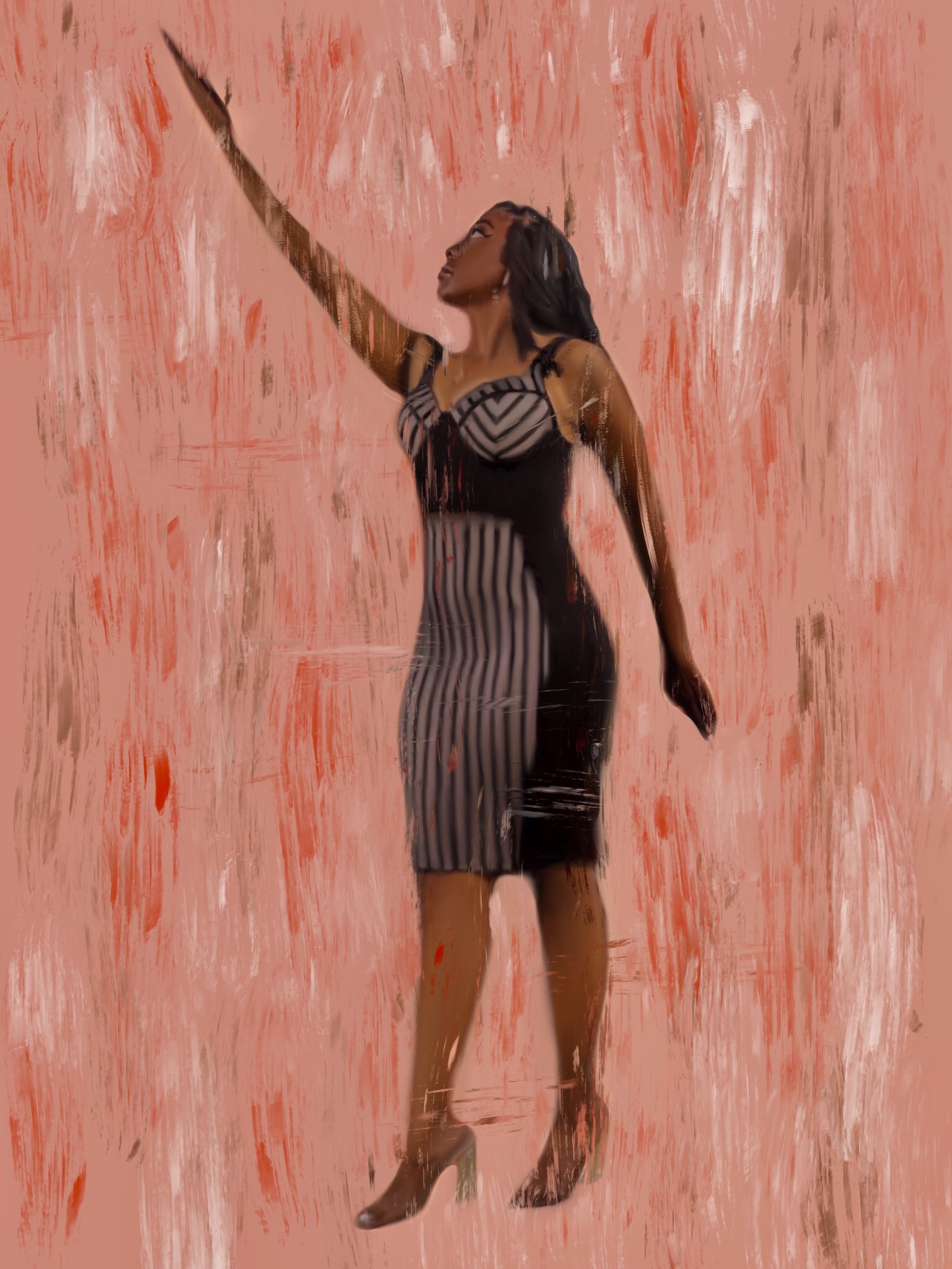 Lady in red background, representative of Delta Sigma Theta Sorority, Inc. 