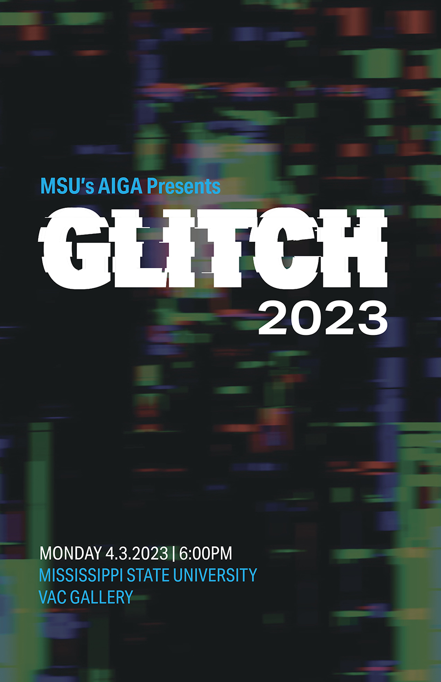 Poster design with words Glitch 2023