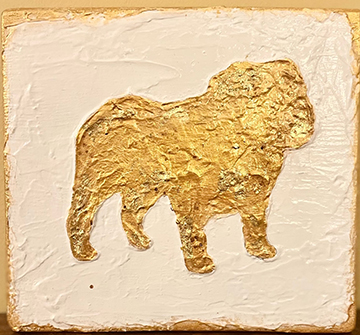 Painting of a gold bulldog.