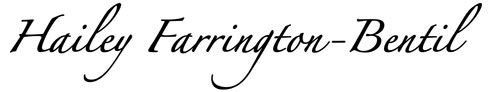 Hailey Farrington-Bentil written in Zapfino script font