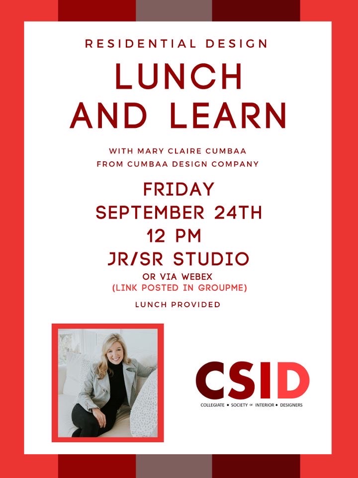 flyer of CSID Lunch and Learn event. Info. in text above. Photo of Mary Claire Cumbaa at bottom left