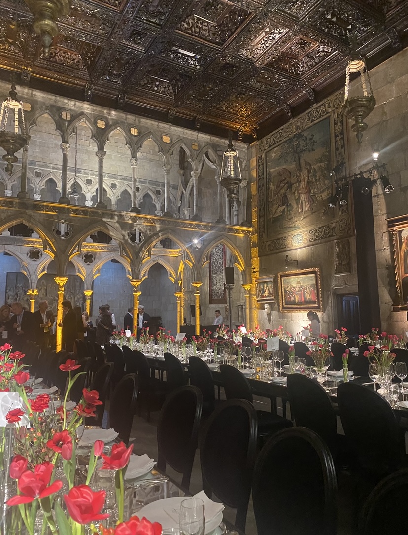 Dinner table settings in historic building